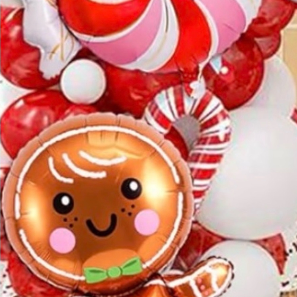 Festive Gingerbread Foil Balloon - Red & Pink Accents